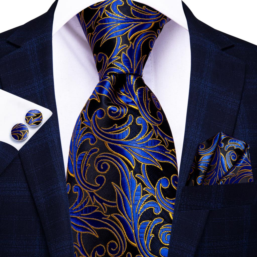 Hi-Tie Peacock Blue Novelty Design Silk Wedding Tie For Men