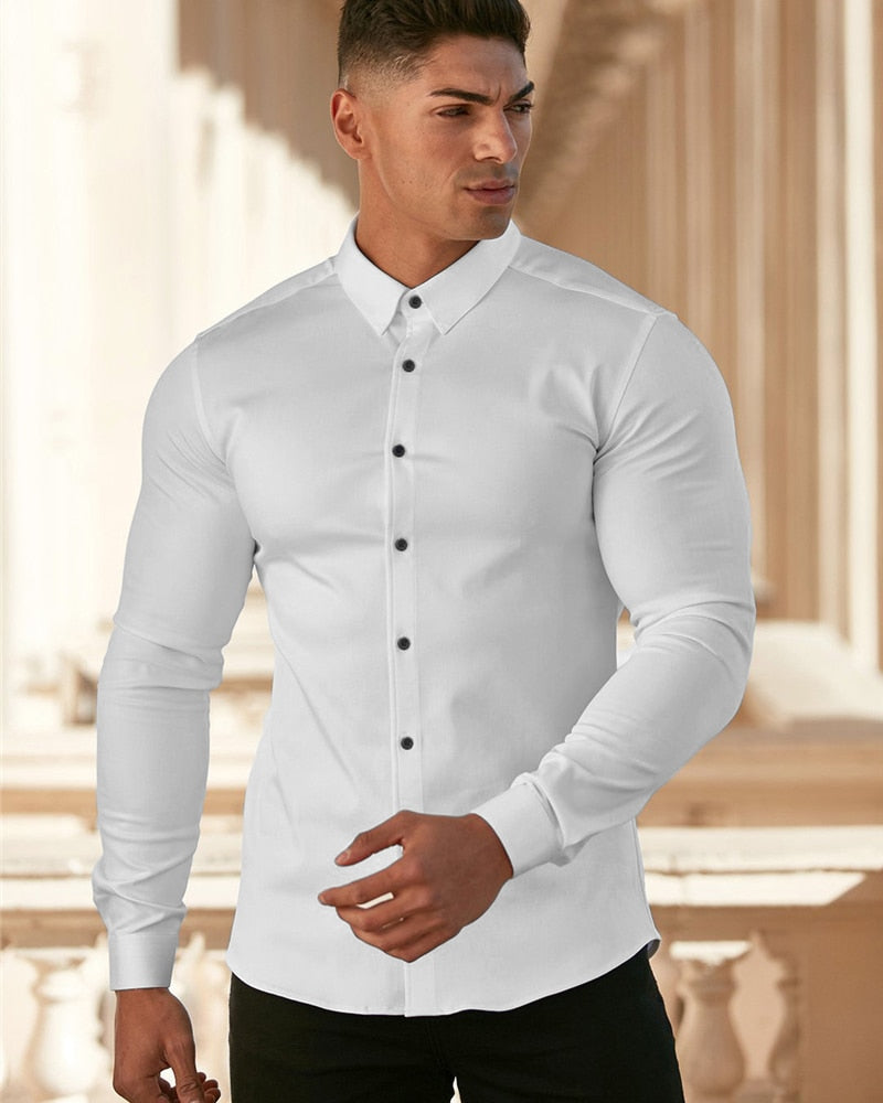 Autumn Fashion Long Sleeve Shirt Men Super Slim Fit