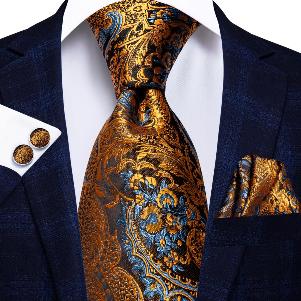 Hi-Tie Peacock Blue Novelty Design Silk Wedding Tie For Men