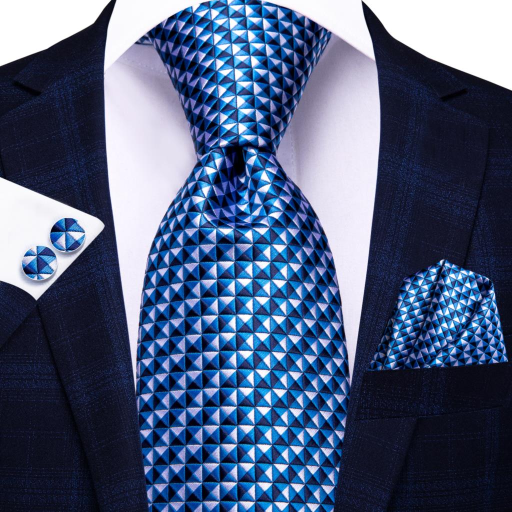 Hi-Tie Peacock Blue Novelty Design Silk Wedding Tie For Men