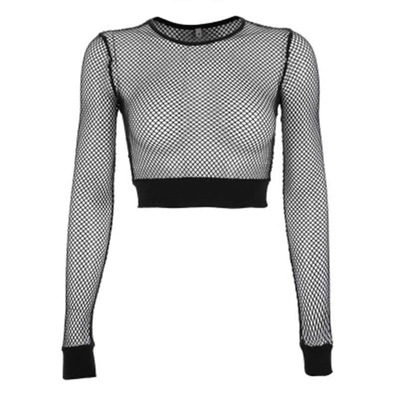 Female Sexy Black Hollow Out Mesh T-Shirt