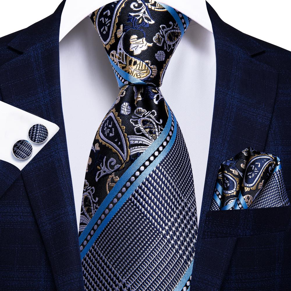 Hi-Tie Peacock Blue Novelty Design Silk Wedding Tie For Men
