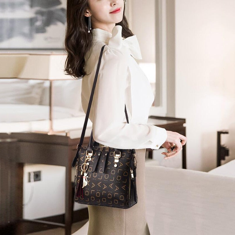 Women Casual Simple Top-handle Large Capacity PU Leather Shoulder Bags