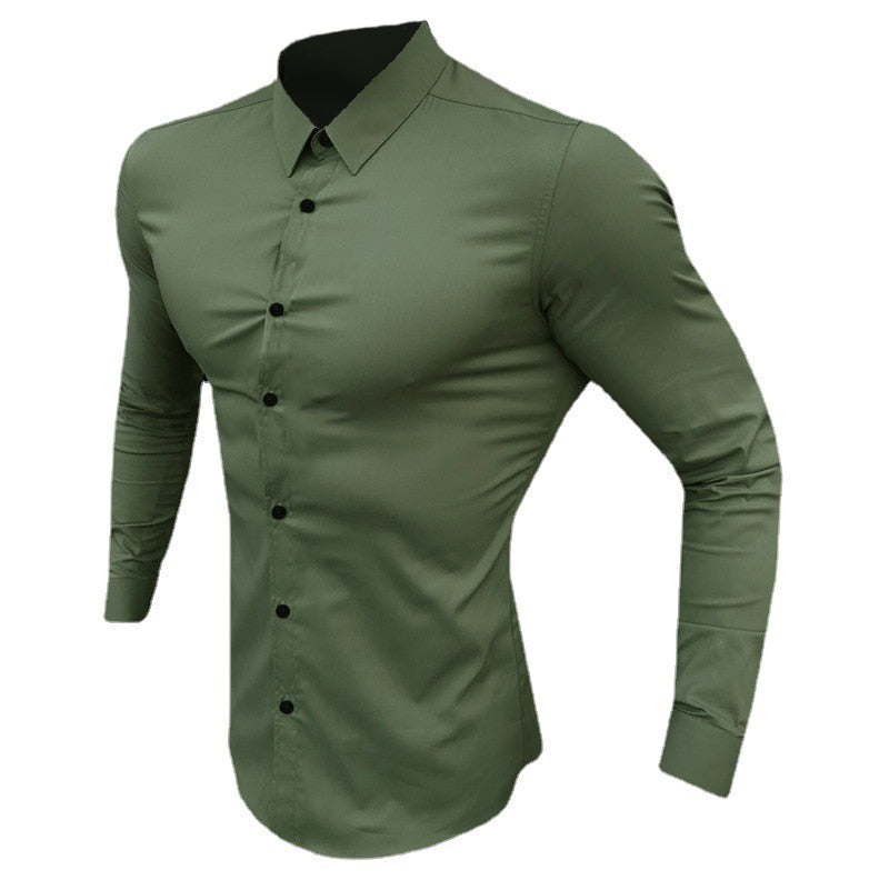 Autumn Fashion Long Sleeve Shirt Men Super Slim Fit