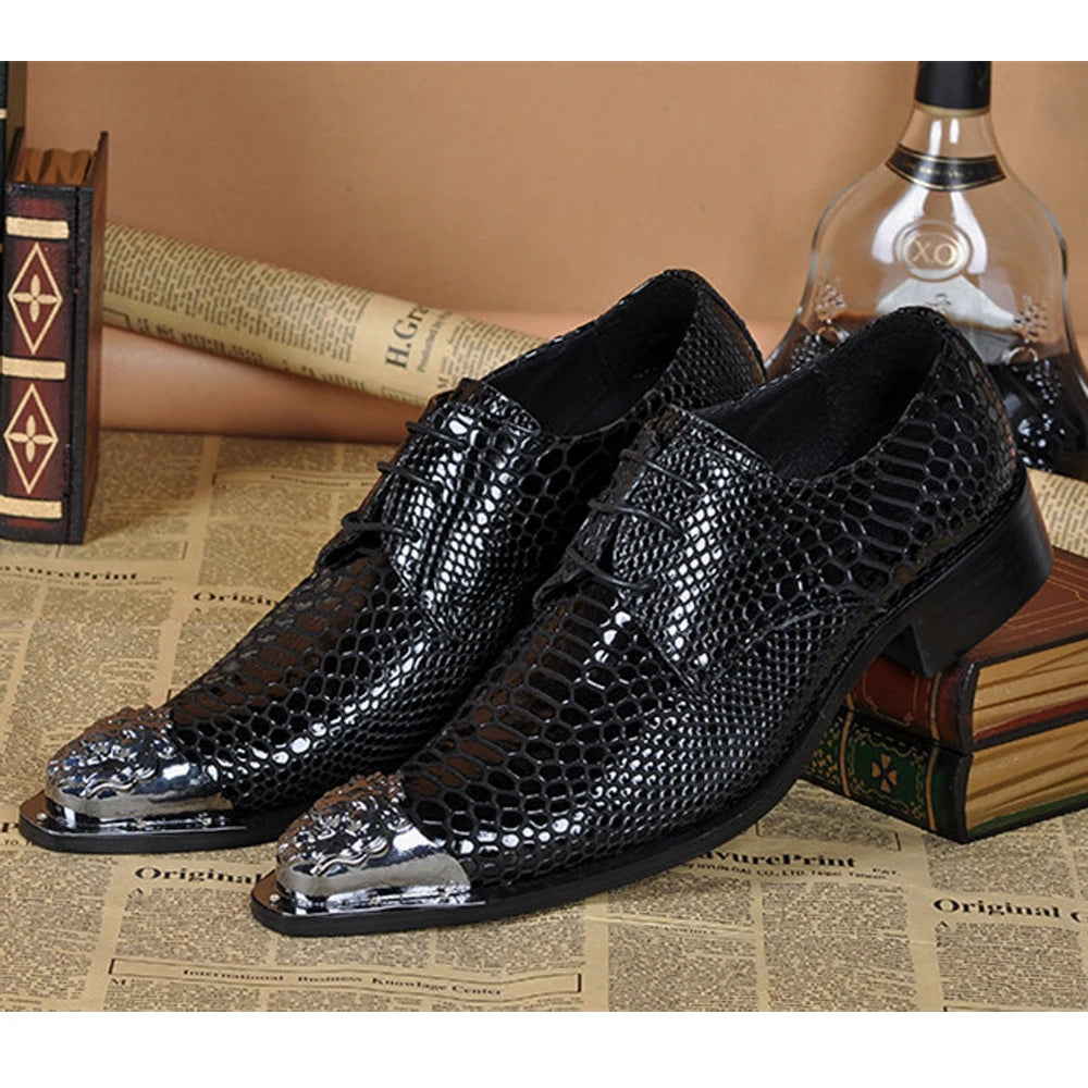 Autumn Male Trend Tip Serpentine Cowhide Formal wear Luxury Leather shoes Man Frenulum Ventilation Popular Men's wedding shoes