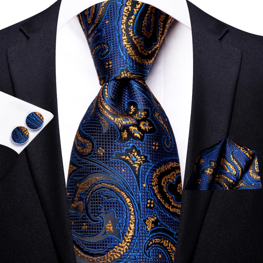 Hi-Tie Peacock Blue Novelty Design Silk Wedding Tie For Men