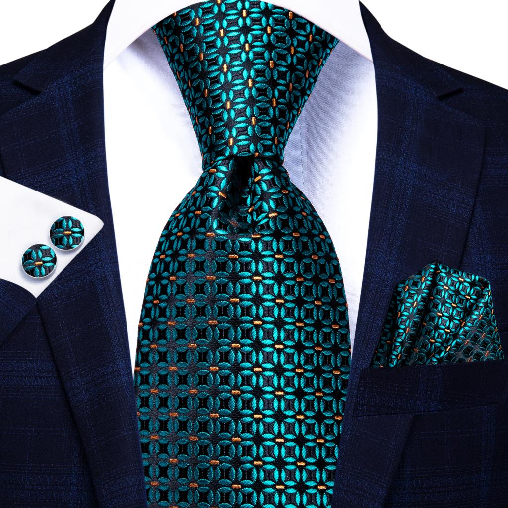 Hi-Tie Peacock Blue Novelty Design Silk Wedding Tie For Men