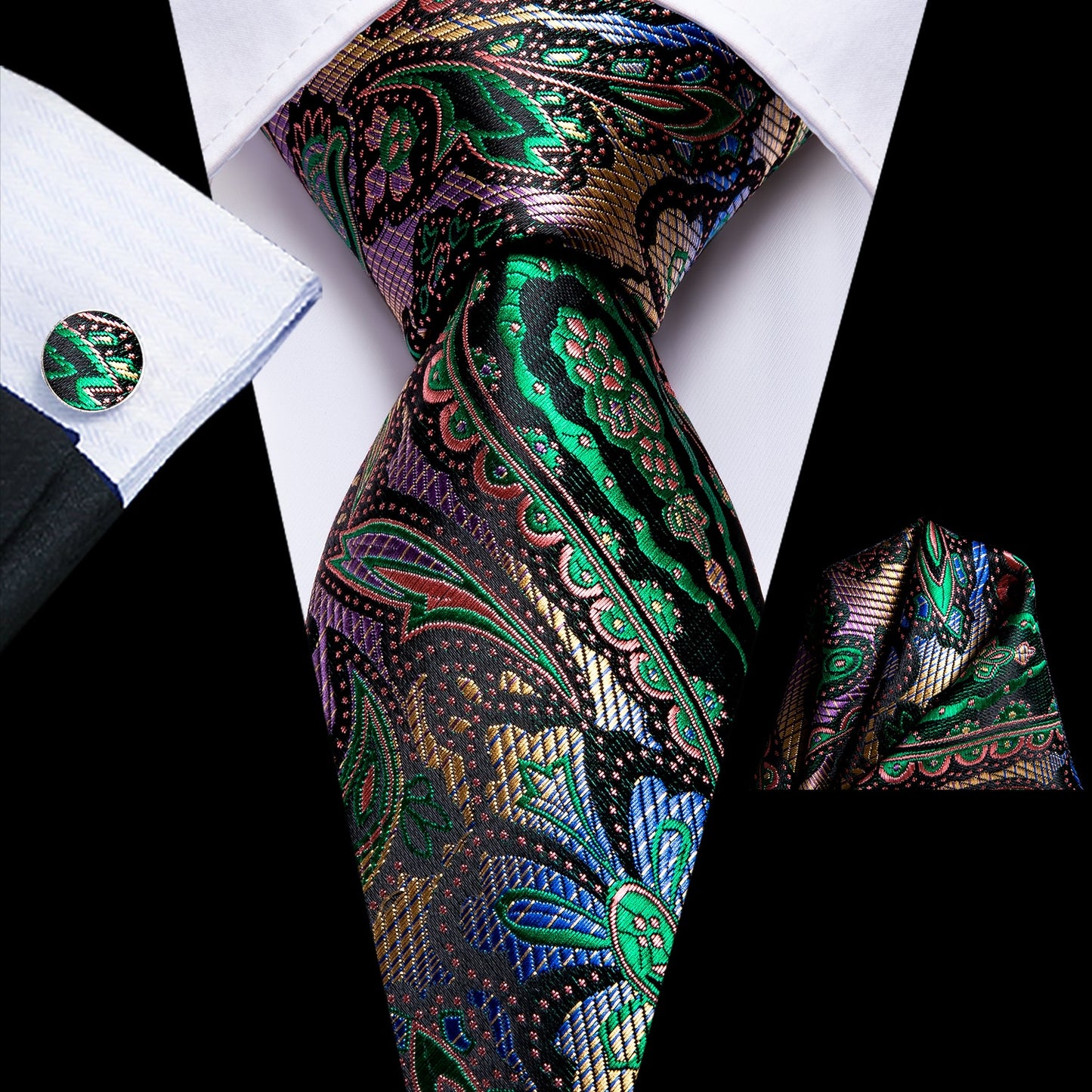 Hi-Tie Peacock Blue Novelty Design Silk Wedding Tie For Men