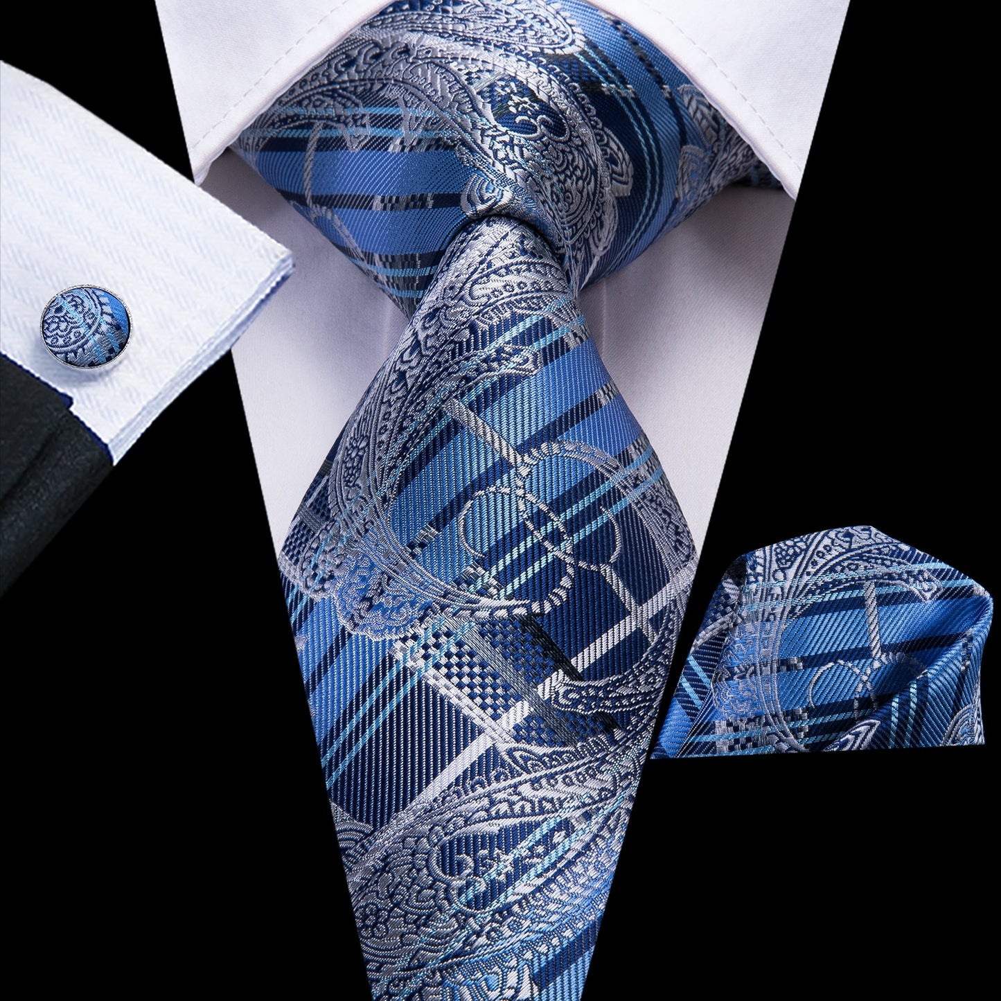 Hi-Tie Peacock Blue Novelty Design Silk Wedding Tie For Men