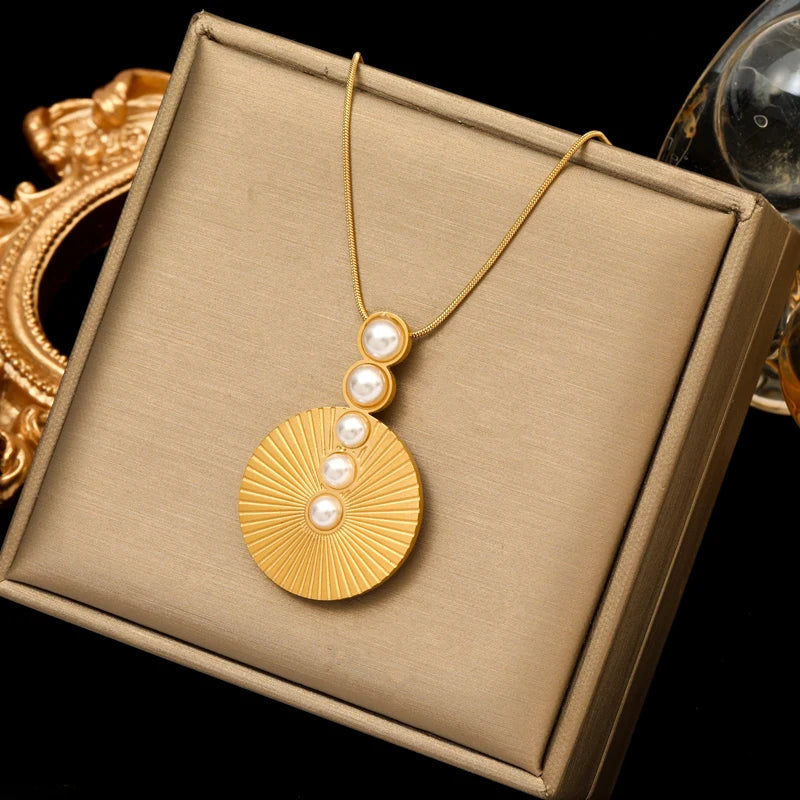 EILIECK 316L Stainless Steel Round Square Tiger Stripe Pendant Necklace For Women Fashion 2-Layers Neck Chian Waterproof Jewelry