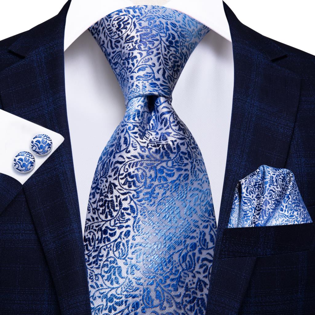 Hi-Tie Peacock Blue Novelty Design Silk Wedding Tie For Men