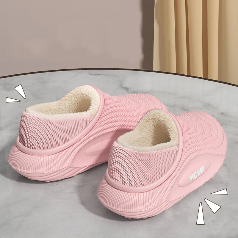 Casual Men‘s Warm Plush EVA Slippers Winter Platform Waterproof Indoor outdoor Shoes Woman Non Slip Furry Home Slippers