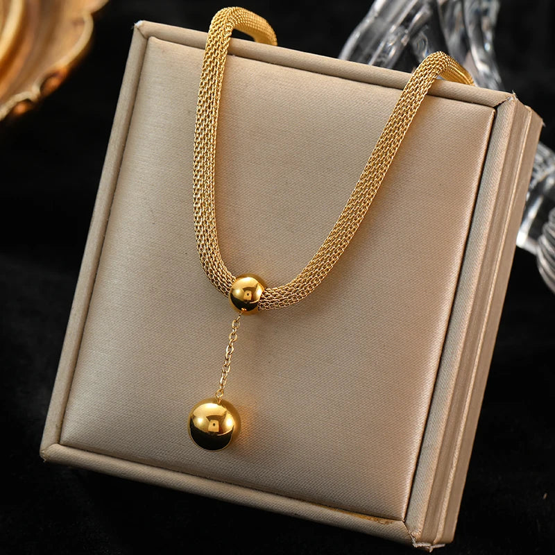 EILIECK 316L Stainless Steel Round Square Tiger Stripe Pendant Necklace For Women Fashion 2-Layers Neck Chian Waterproof Jewelry