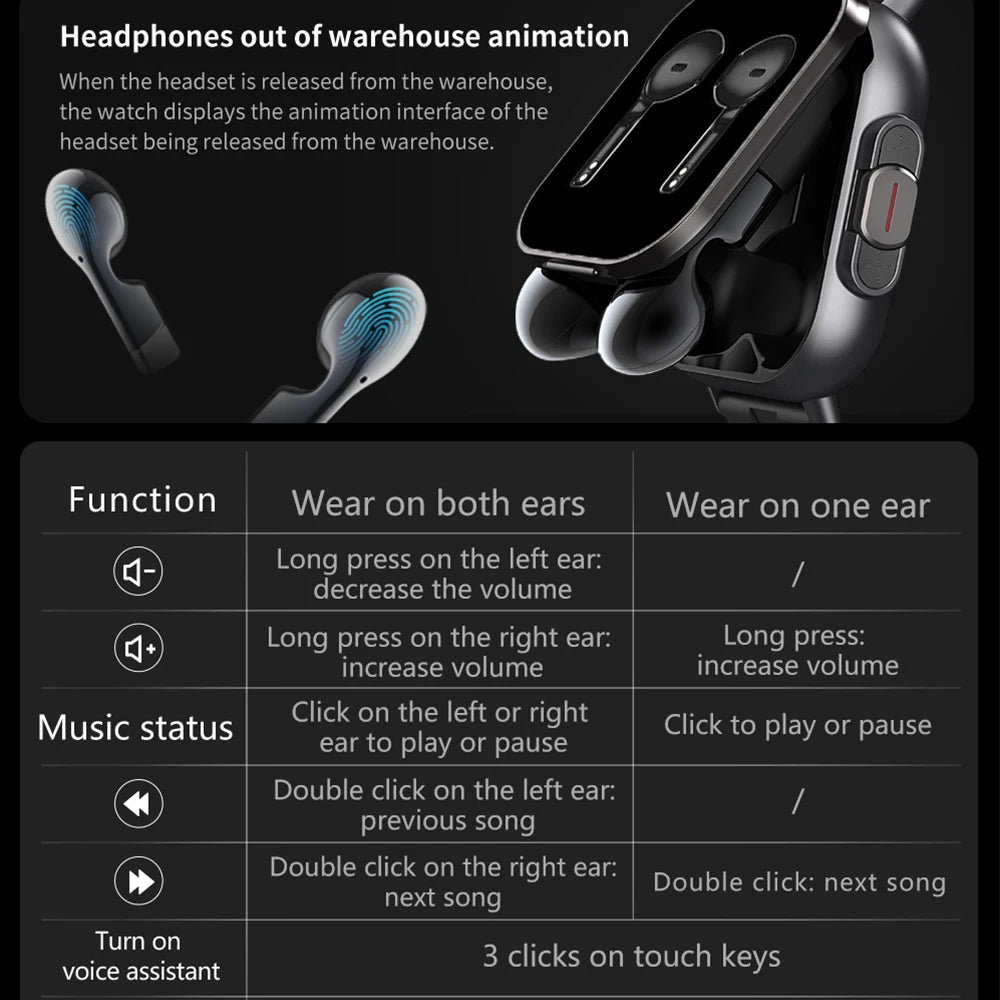 GPS Smart Watch TWS 2-in-1 Headset Bluetooth Call Heart Rate Blood Pressure Health Monitoring Headphones Play Music Smartwatch