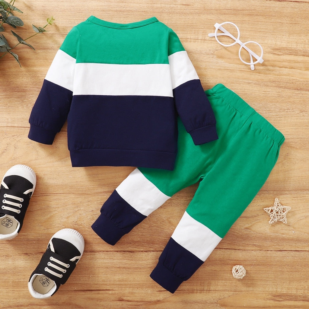 Newborn 0-2 Years Baby Boy Suit 2PCS Clothes Print Long Sleeve T-shirt Top + Long Pant Set
