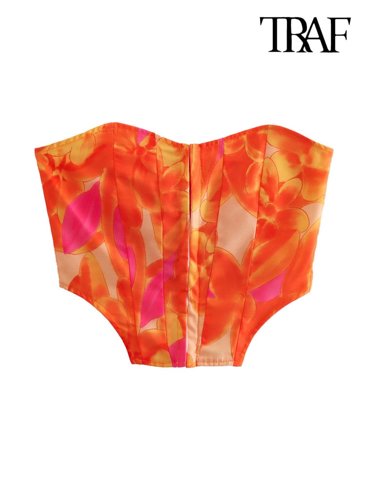 Women Fashion Front Metal Hooks Printed Bustier Tops And High Waist With Bow Tied Mini Skirt Female Two Piece Sets