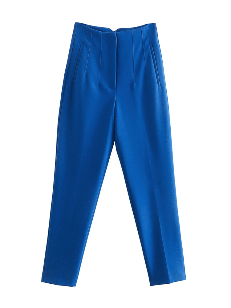 High Waist Zipper Fly Female Ankle Trousers