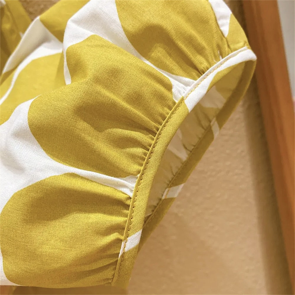 Three Piece Cotton Korean Fashion Pastoral Backless Suit Thin Pullover Girl's Vest Top Polka Dot Knickerbockers