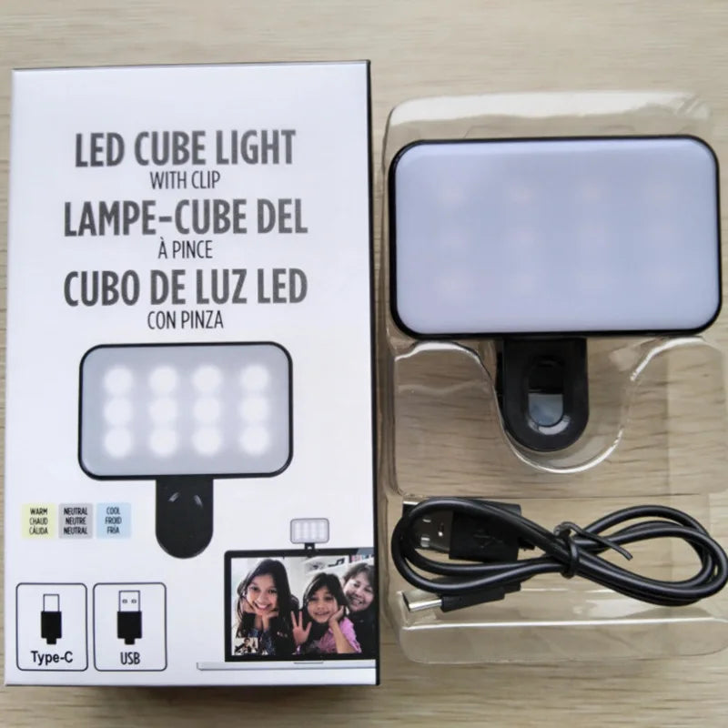 Portable Mini Selfie LED Fill Light Rechargeable 3 Modes Adjustable Brightness Clip On For Phone, Laptop, Tablet fill light