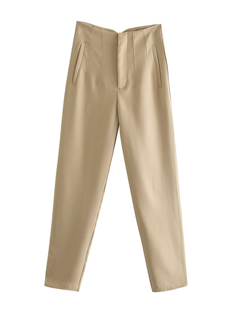 High Waist Zipper Fly Female Ankle Trousers