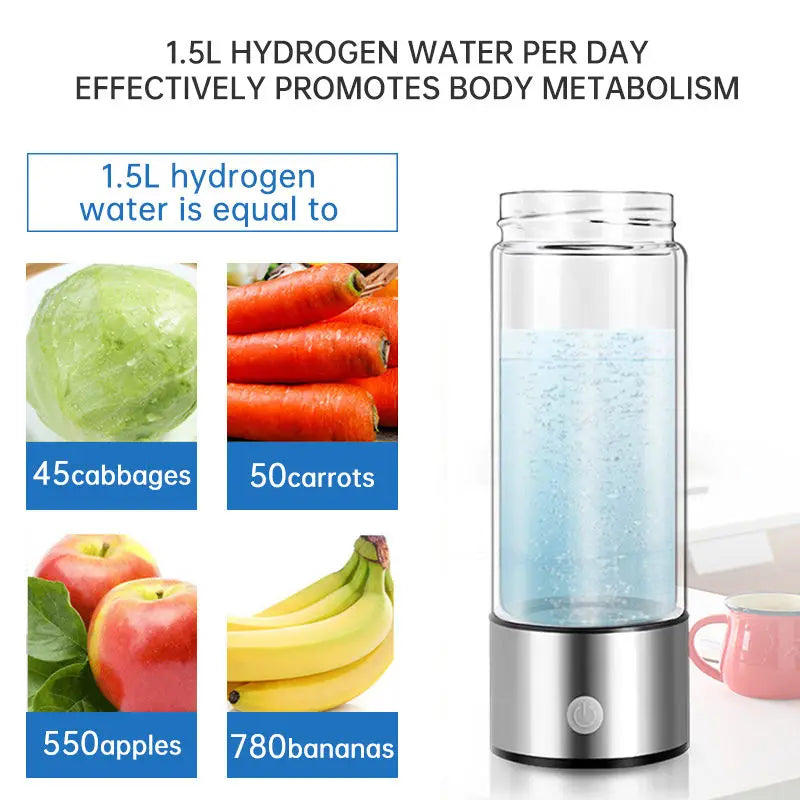 Hydrogen Water Generator Bottle 400ml Rechargeable Electrolysis Hydrogen-Rich Glass Cup Portable Health Antioxidant Drink Bottle
