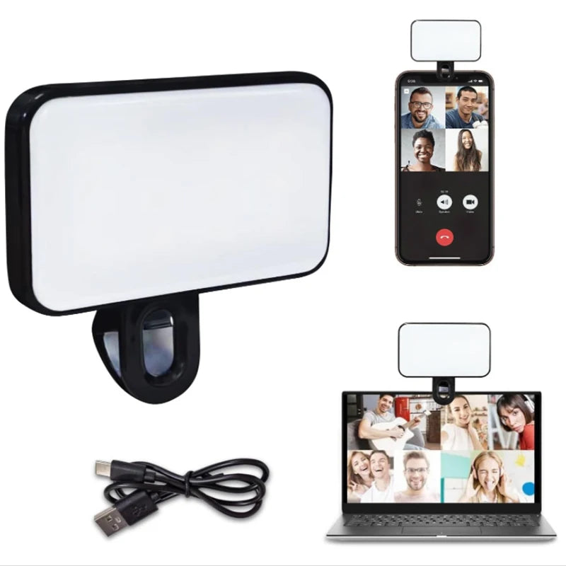 Portable Mini Selfie LED Fill Light Rechargeable 3 Modes Adjustable Brightness Clip On For Phone, Laptop, Tablet fill light