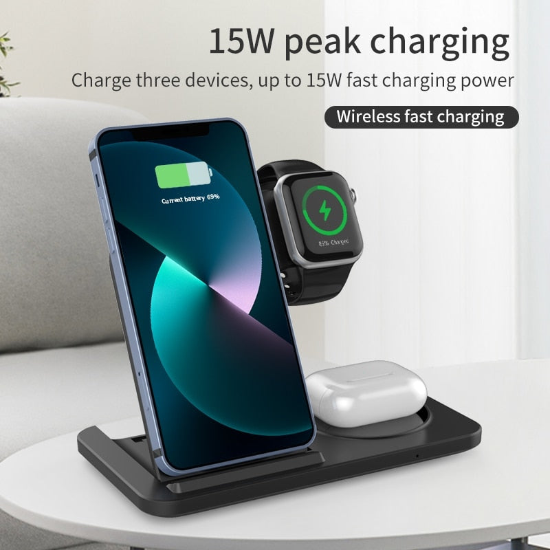 3 in 1 Wireless Foldable Fast Charging Station Dock For iPhone
