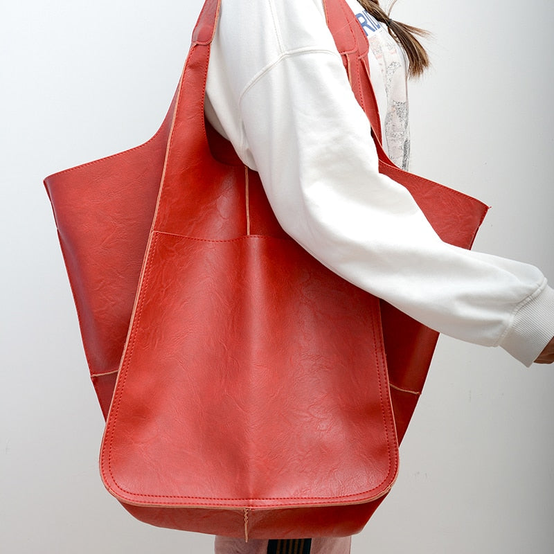 Retro Handmade Big Beach Bag High Capacity Zipper Shoulder Solid Color Multifunction Handbags For Ladies