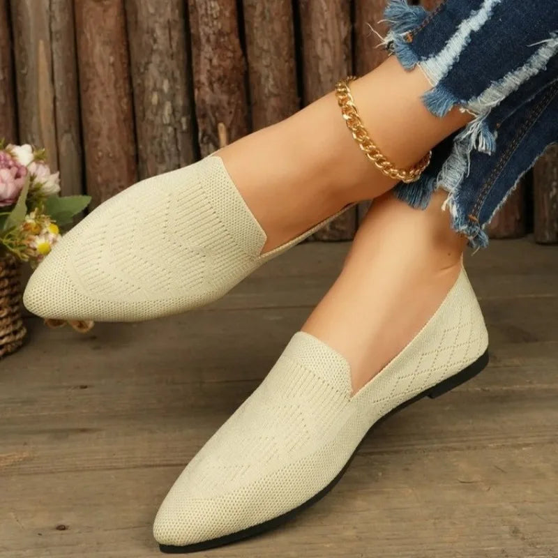 Women Flats Spring Autumn Flat Shoes Fashion Leisure Loafers Shoes Pointed Knitting Sneakers Comfortable Casual Single Shoes
