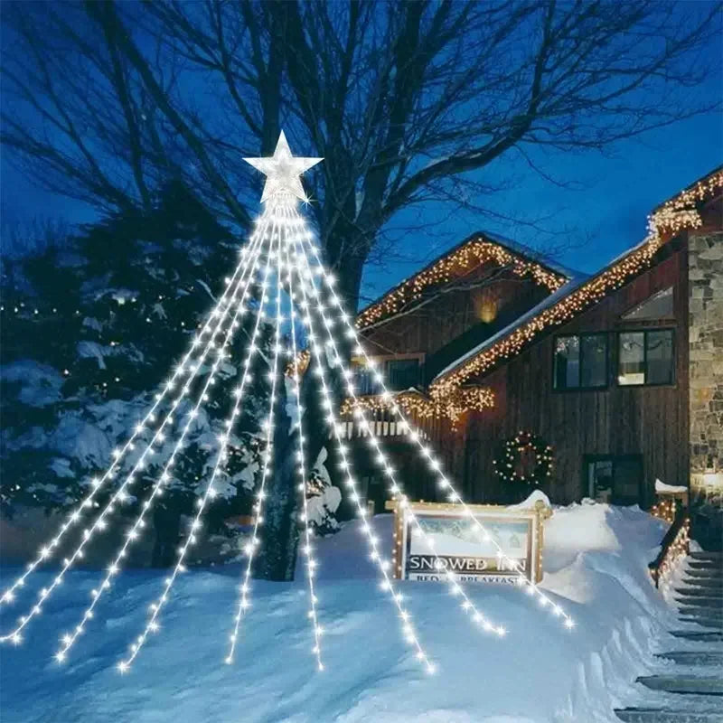 Christmas Waterfall Fairy String Lights with Topper Star, Christmas Tree Decorations 2024 for Home Holiday Decor New Year 2025