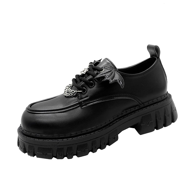 Autumn New Devil Bat Wings Gothic Women's Shoes Thick Bottom Waterproof Platform Metal Chain