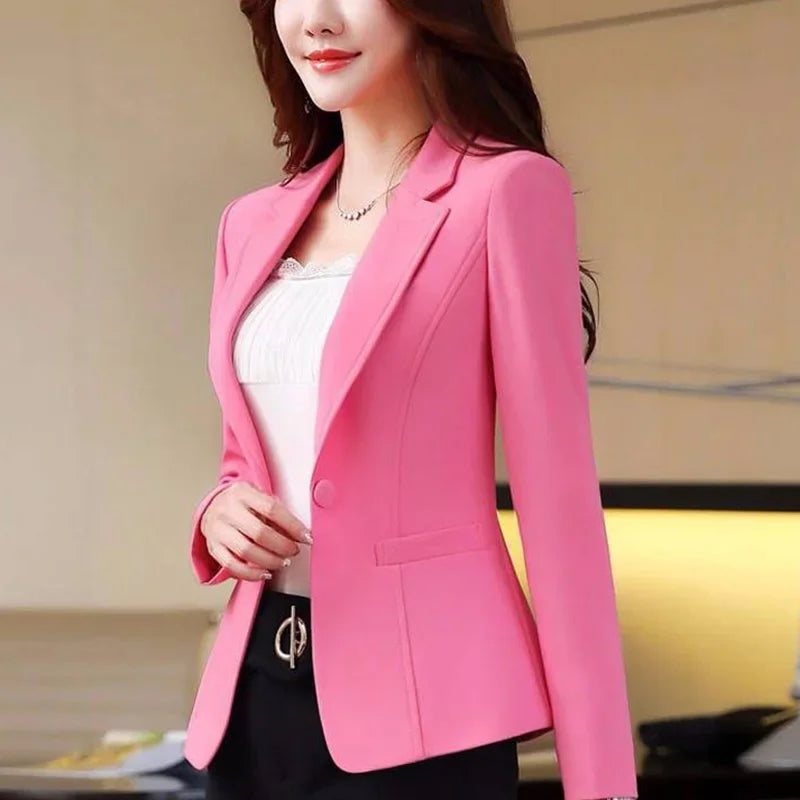 Fashionable Spring Autumn Elegant Women's Blazer New Leisure Office Women's Long Sleeved Blazer Solid Color Button Spliced