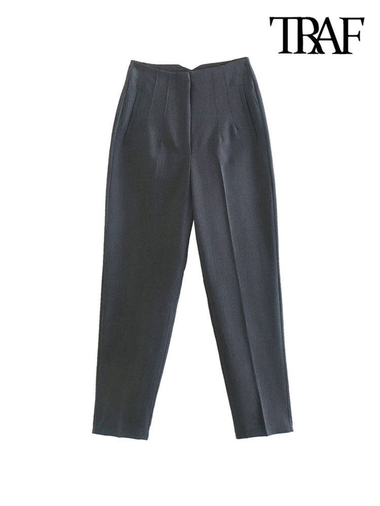 High Waist Zipper Fly Female Ankle Trousers