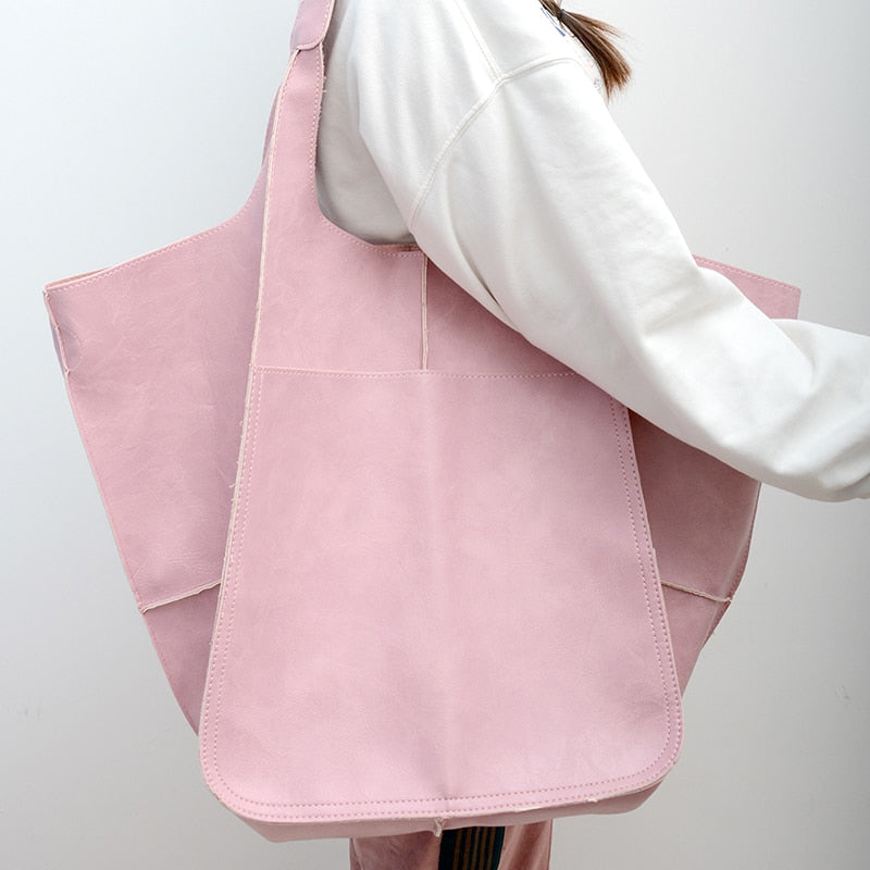 Retro Handmade Big Beach Bag High Capacity Zipper Shoulder Solid Color Multifunction Handbags For Ladies