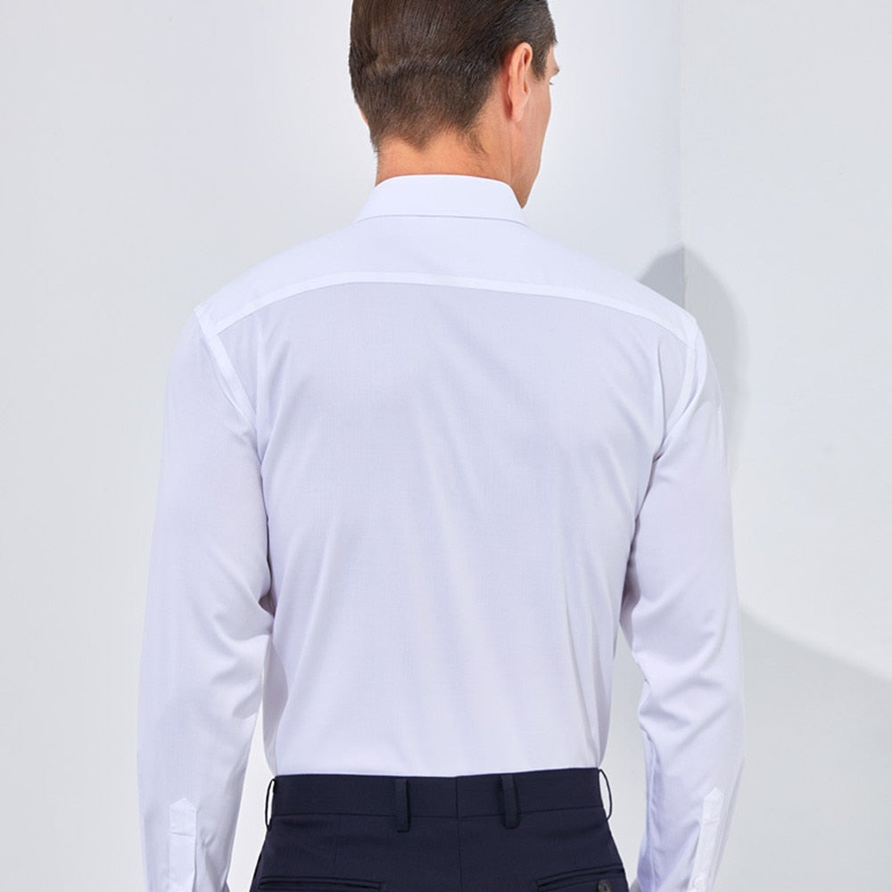 Bamboo Fiber Men White Shirt Long Sleeve Regular Fit