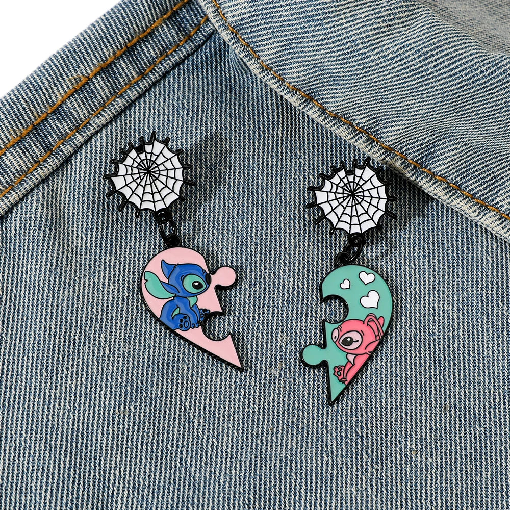 2 Pcs Creative Cartoon Brooch Creative Stitch Enamel Pin Metal Badge Jewelry Clothing Backpack Accessories Gift For Friends