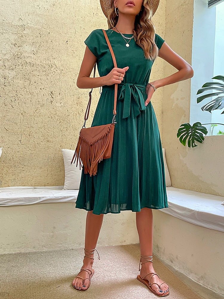 Elegant Women Summer Casual Beach Short Sleeve Sundress