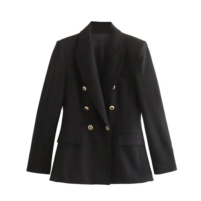 TRAFZA Fashion Women Long Sleeve Lapel Fake Pocket Decorate Suit Outerwear Women Elegant Double-Breasted Solid Five Colors Suit