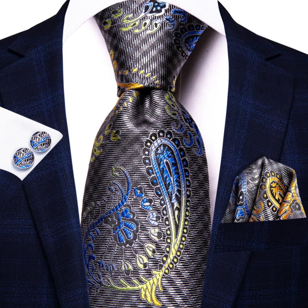 Hi-Tie Peacock Blue Novelty Design Silk Wedding Tie For Men