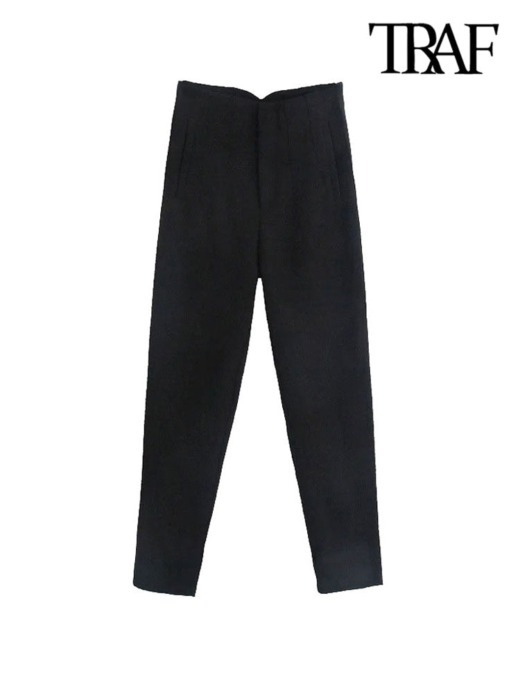 High Waist Zipper Fly Female Ankle Trousers