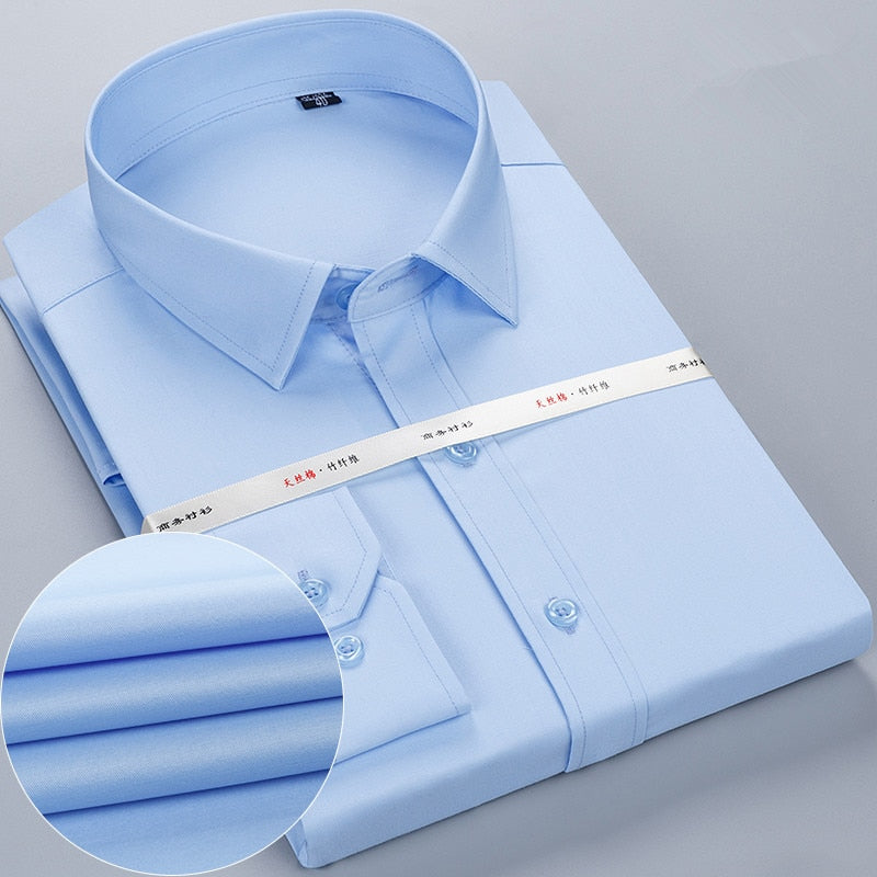 Bamboo Fiber Men White Shirt Long Sleeve Regular Fit
