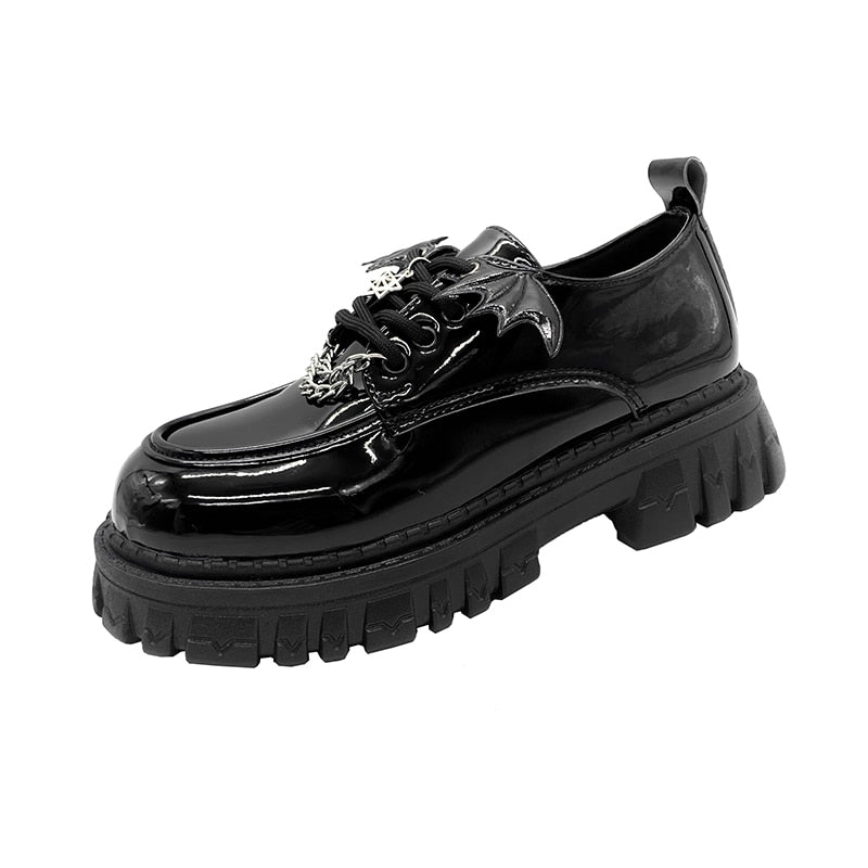 Autumn New Devil Bat Wings Gothic Women's Shoes Thick Bottom Waterproof Platform Metal Chain