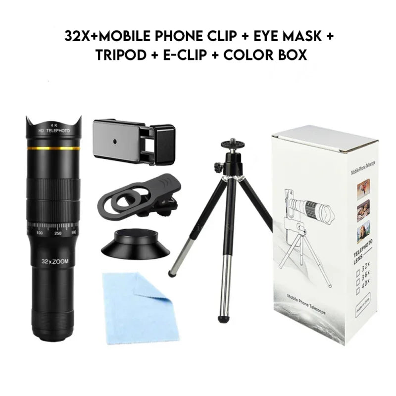 32x Professional Telescope Monocular HD Zoom Phone Lens Camera Telephoto With Tripod Metal Telescope For Tourism Camping