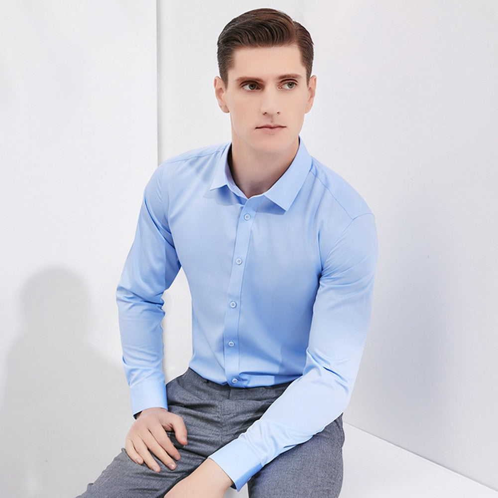 Bamboo Fiber Men White Shirt Long Sleeve Regular Fit
