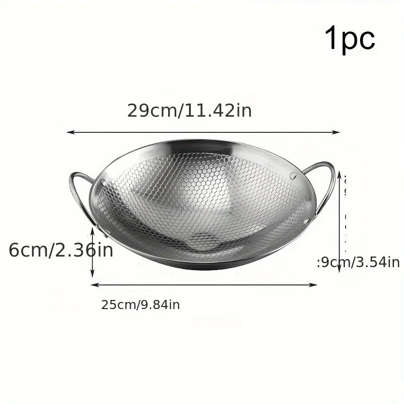 1pc 29cm/11inch stainless steel honeycomb skillet non-stick with handle scratch-resistant cooking pasta steak porridge ramen