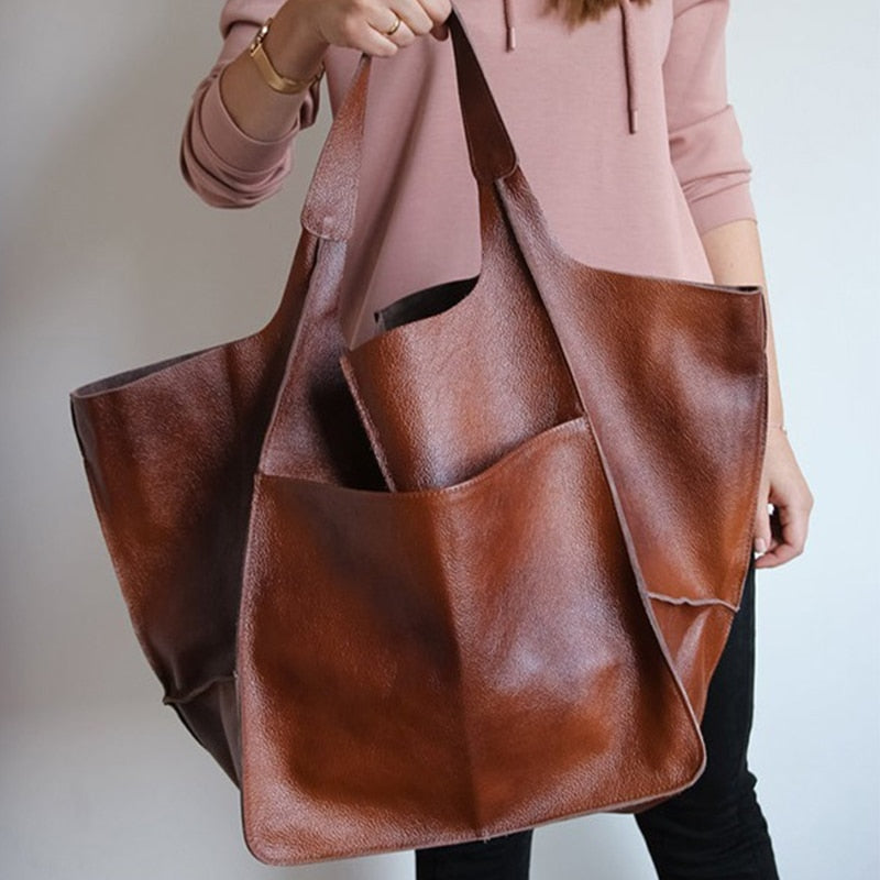 Retro Handmade Big Beach Bag High Capacity Zipper Shoulder Solid Color Multifunction Handbags For Ladies