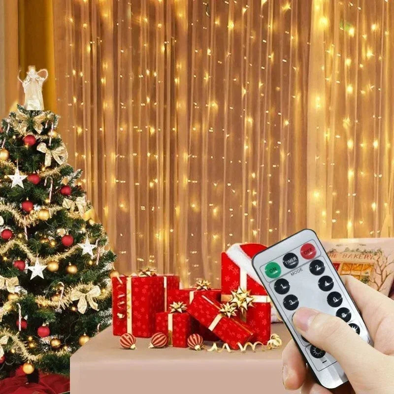 Curtain LED String Lights 3x3/2/1m Warm Light Remote Control Bedroom Holiday Wedding Christmas Decoration Fairy Garland Lamp