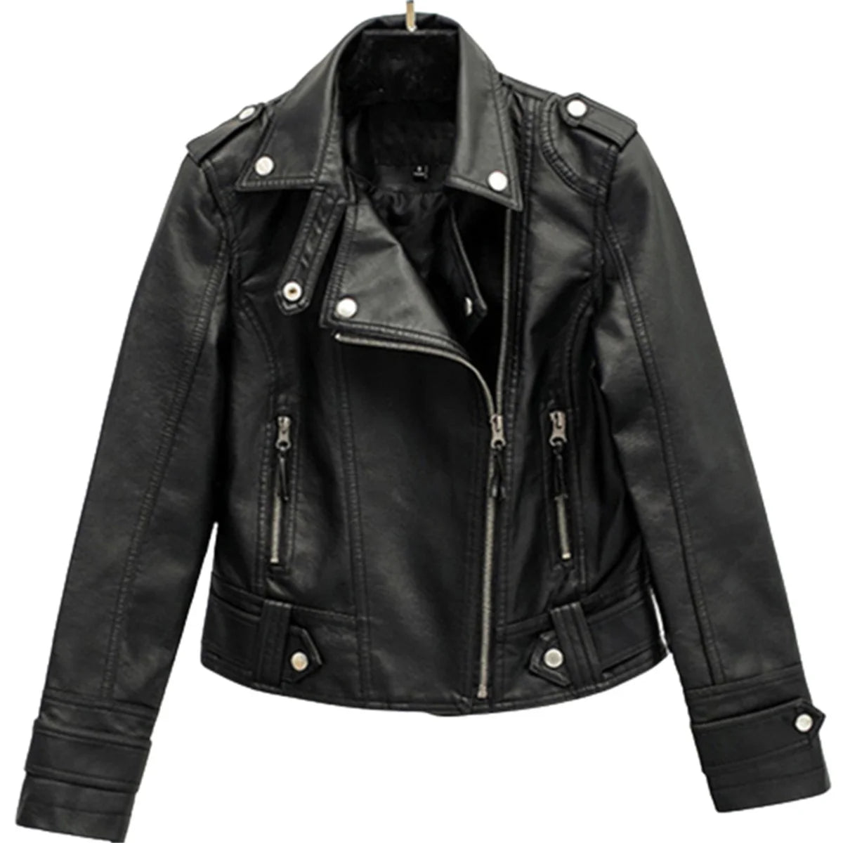 Fashion Leather Jacket Women Turn Down Collar Short Coat Zipper Long Sleeve New In Jackets 2024 Chic Streetwear Motorcycle Tops