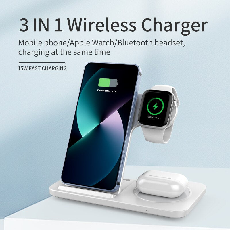 3 in 1 Wireless Foldable Fast Charging Station Dock For iPhone