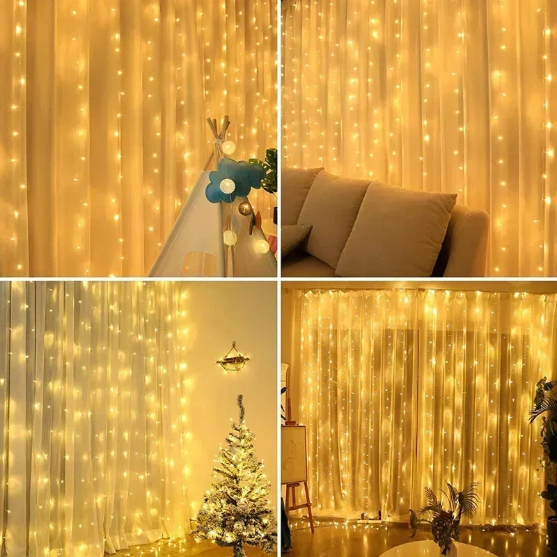 Curtain LED String Lights 3x3/2/1m Warm Light Remote Control Bedroom Holiday Wedding Christmas Decoration Fairy Garland Lamp